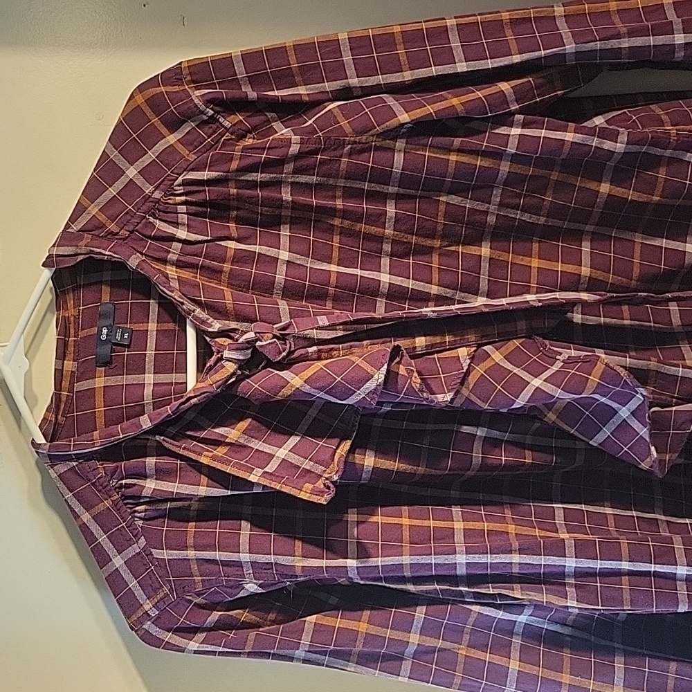 Ruffle down plaid shirt